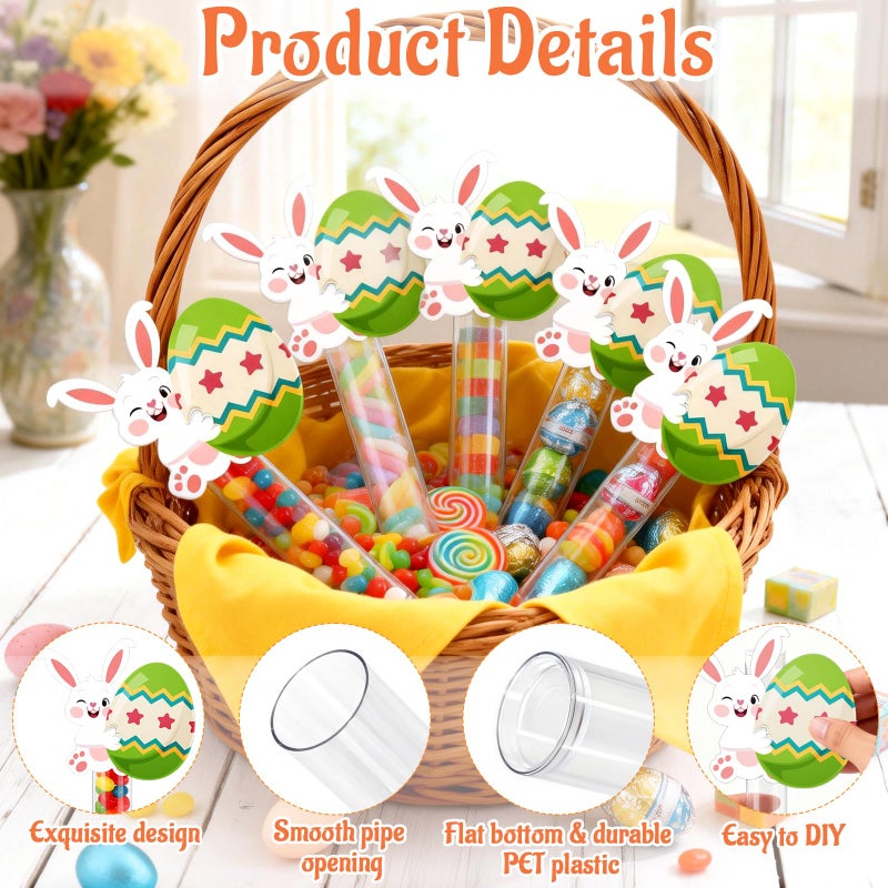 MUOUAKATE 24 Set Easter Party Favors Empty Easter Candy Tub, Clear Treat Containers with Bunny Egg Card Easter Basket Stuffers for Spring Party Supplies Gifts Box Classroom Prizes Basket Fillers - Image 3