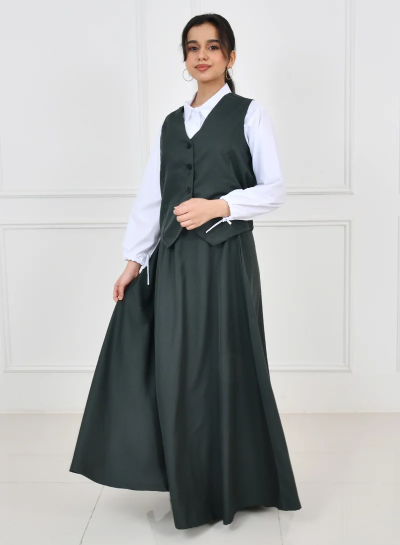 HAWRAA ABAYA Skirt apron with vest in olive color