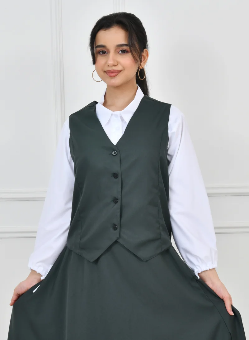 HAWRAA ABAYA Skirt apron with vest in olive color