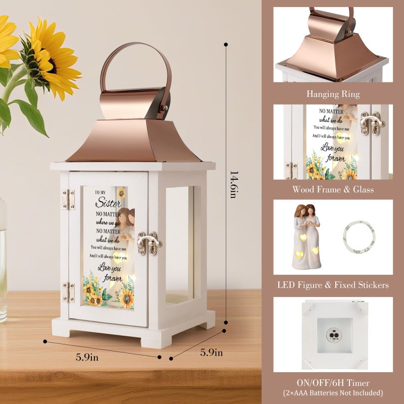 HugMemories Sister Lantern with Friend Hand-Painted Figure, Sister Birthday Gifts from Sis, Unique Friendship Gift Ideas for Women Thanksgiving Christmas Wedding - Image 3