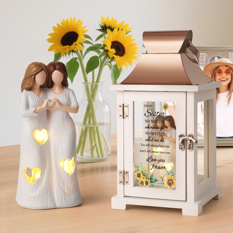 HugMemories Sister Lantern with Friend Hand-Painted Figure, Sister Birthday Gifts from Sis, Unique Friendship Gift Ideas for Women Thanksgiving Christmas Wedding - Image 5