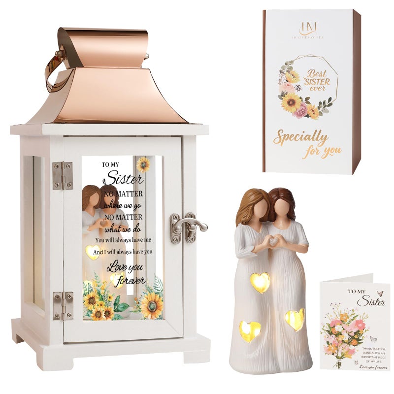 HugMemories Sister Lantern with Friend Hand-Painted Figure, Sister Birthday Gifts from Sis, Unique Friendship Gift Ideas for Women Thanksgiving Christmas Wedding - Image 1
