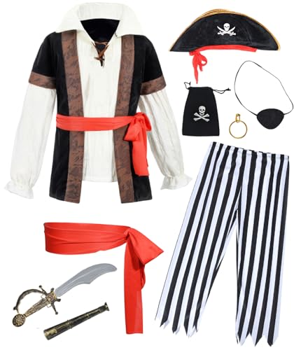 TOGROP 9 PCS Pirate Costume Kids Coat Pants Hat with Accessories Deluxe Set for Party Cosplay 67 Years - Image 1
