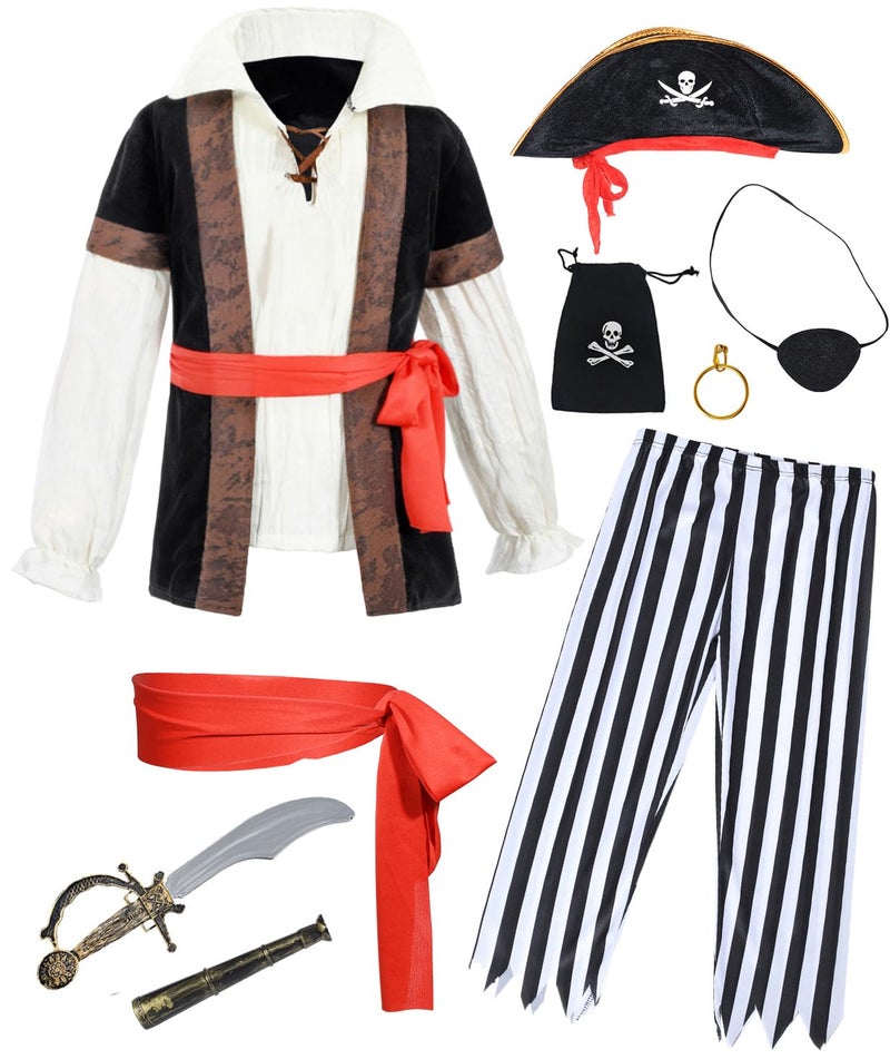 TOGROP 9 PCS Pirate Costume Kids Coat Pants Hat with Accessories Deluxe Set for Party Cosplay 67 Years - Image 3