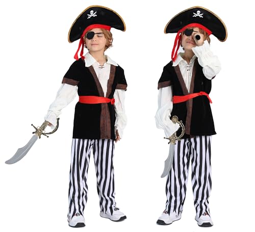 TOGROP 9 PCS Pirate Costume Kids Coat Pants Hat with Accessories Deluxe Set for Party Cosplay 67 Years - Image 5