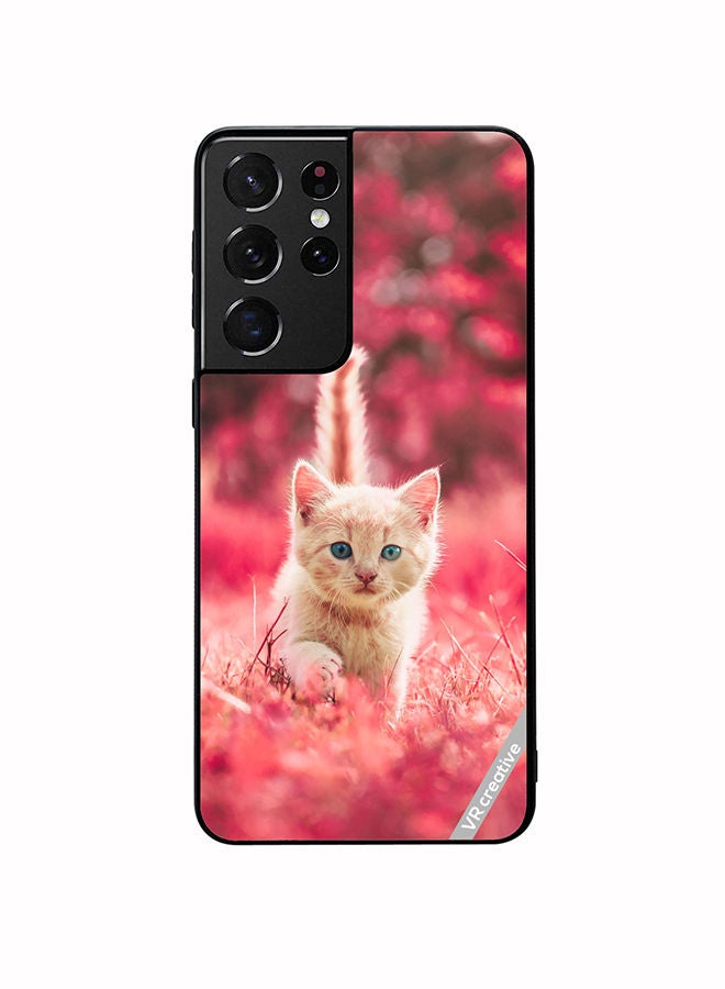 VR CREATIVE Protective Case Cover For Samsung Galaxy S21 Ultra 5G Red Blossom Cat Design Multicolour - Image 1