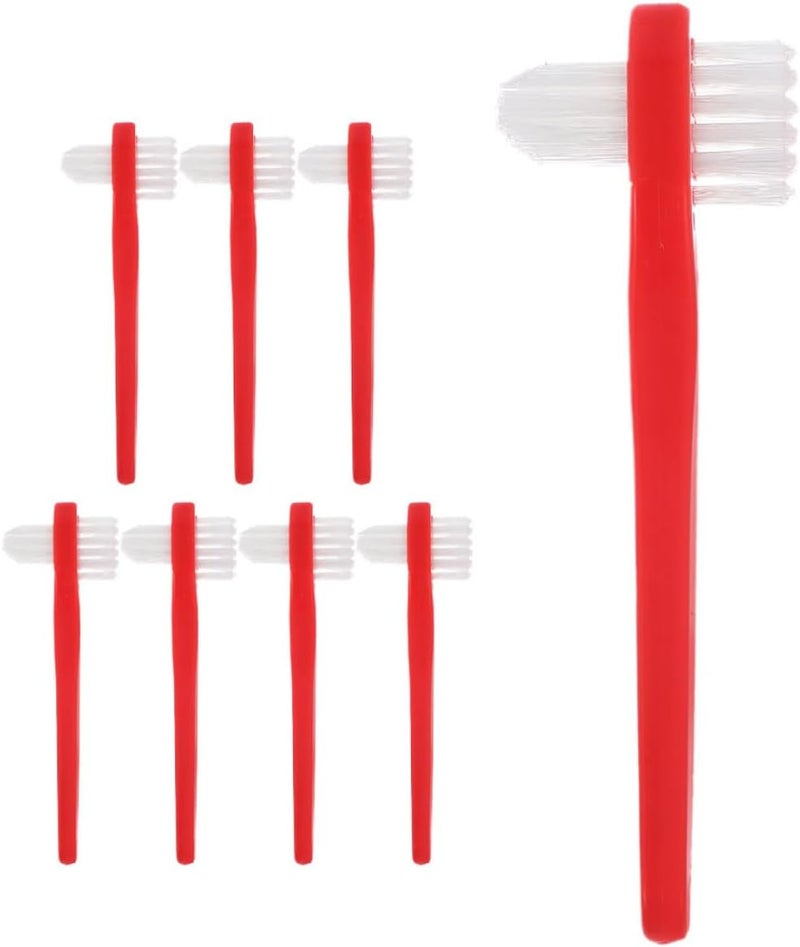 8pcs Dual Head Dentures Brush Red, Hard Bristle Appliance Cleaner Toothbrush for Denture Care and Oral Hygiene - Image 1