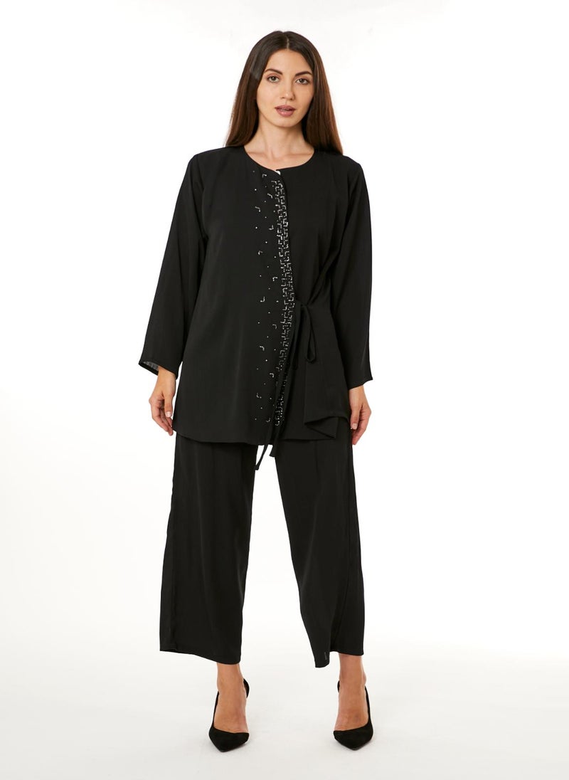 Moistreet Black Zoom Top and Pants Set - Image 1