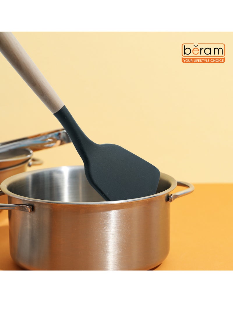 Beram Silicone Turner Cooking Utensil with Wooden Handles Heat Resistant BPA Free Non-Stick Kitchen Tools for Cooking Baking Mixing Stirring Serving Frying Grilling – Black (Single Turner) - Image 4