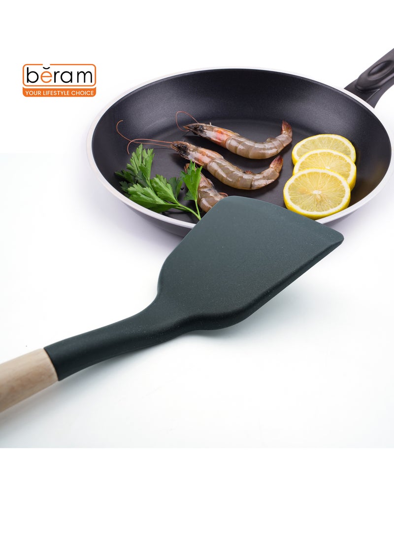 Beram Silicone Turner Cooking Utensil with Wooden Handles Heat Resistant BPA Free Non-Stick Kitchen Tools for Cooking Baking Mixing Stirring Serving Frying Grilling – Black (Single Turner) - Image 3