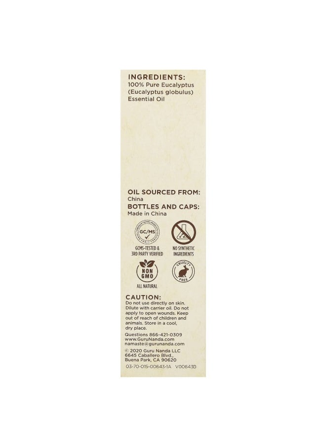 GuruNanda - GuruNanda, 100% Pure & Natural Essential Oil, Eucalyptus , 0.5 fl oz (15 ml) - Image 1