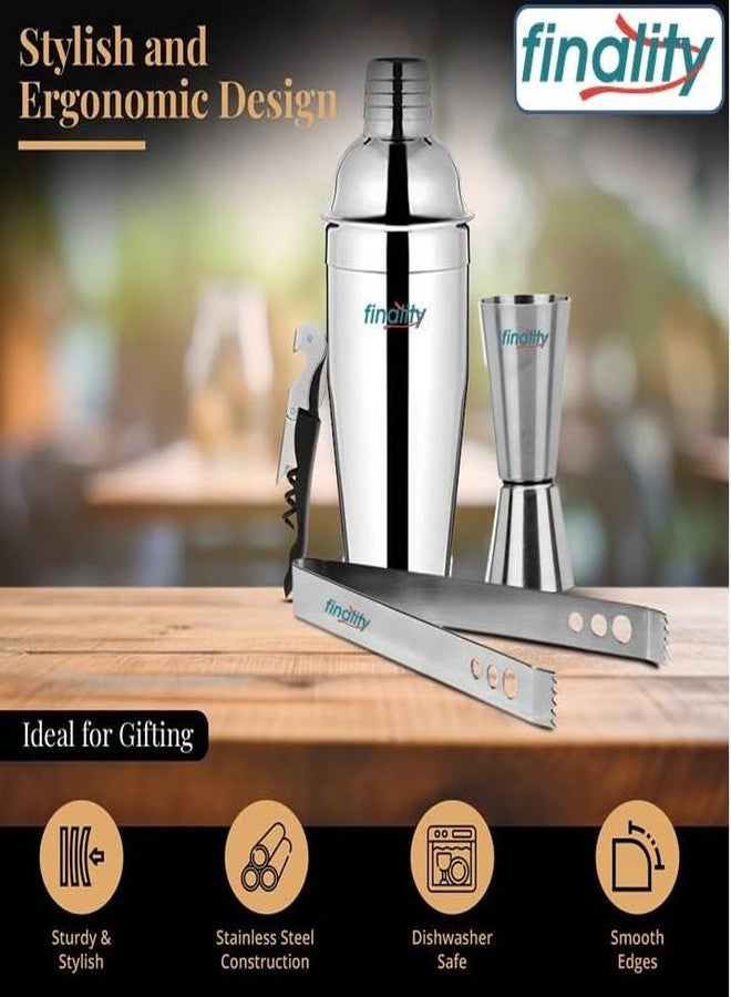 FINALITY Bar Set (Cocktail Shaker, Peg Measurer, Ice Tong, Cork Screw) Stainless Steel, Dishwasher Safe, Smooth Edges, Ideal for Gifting, Leakproof, Built-in Filter, Bartender Kit for Home - Image 4