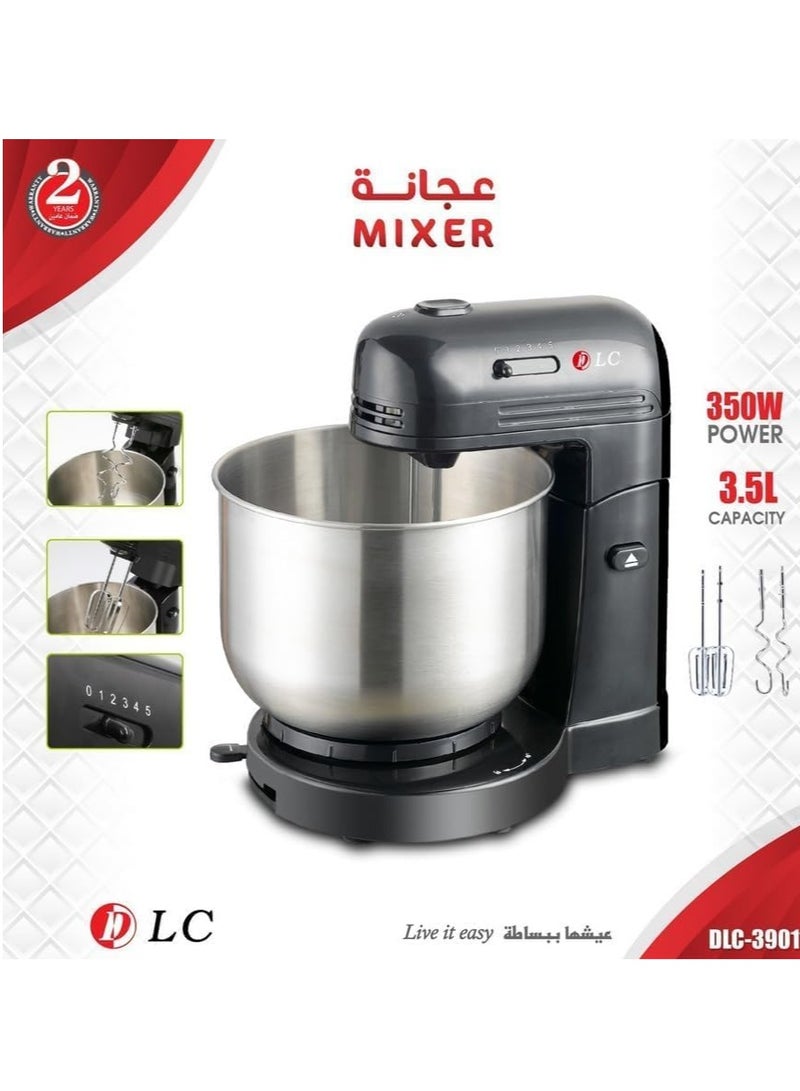 ال سي خلاط مطبخ قائم، قوة 350 واط، سعة كبيرة 3.5 لتر، وعاء من الفولاذ المقاوم للصدأ، 5 إعدادات سرعة لنتائج خبز مثالية، خلط وعجن سهل - Image 1