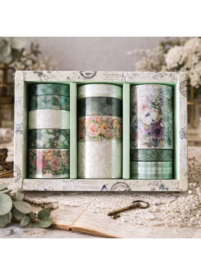 Vintage Floral Washi & PET Tape Set – 12 Rolls (Lace, Roses, & Retro Designs) for Scrapbooking & Journaling - Image 1