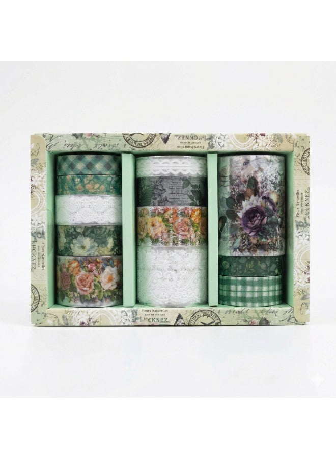 Vintage Floral Washi & PET Tape Set – 12 Rolls (Lace, Roses, & Retro Designs) for Scrapbooking & Journaling - Image 2