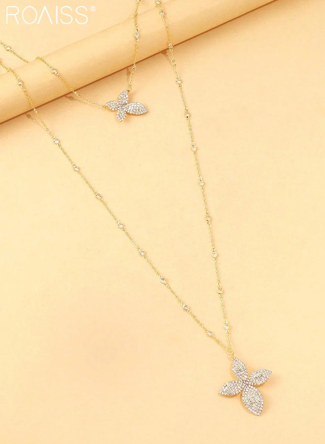 رويس قلادة زهرة أنيقة مزدوجة الطبقات للنساء، سلسلة طويلة من الذهب على شكل حرف Y بتصميم أنيق وعصري للحفلات والمآدب وحفلات الزفاف والارتداء اليومي - Image 3