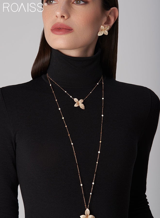 رويس قلادة زهرة أنيقة مزدوجة الطبقات للنساء، سلسلة طويلة من الذهب على شكل حرف Y بتصميم أنيق وعصري للحفلات والمآدب وحفلات الزفاف والارتداء اليومي - Image 5