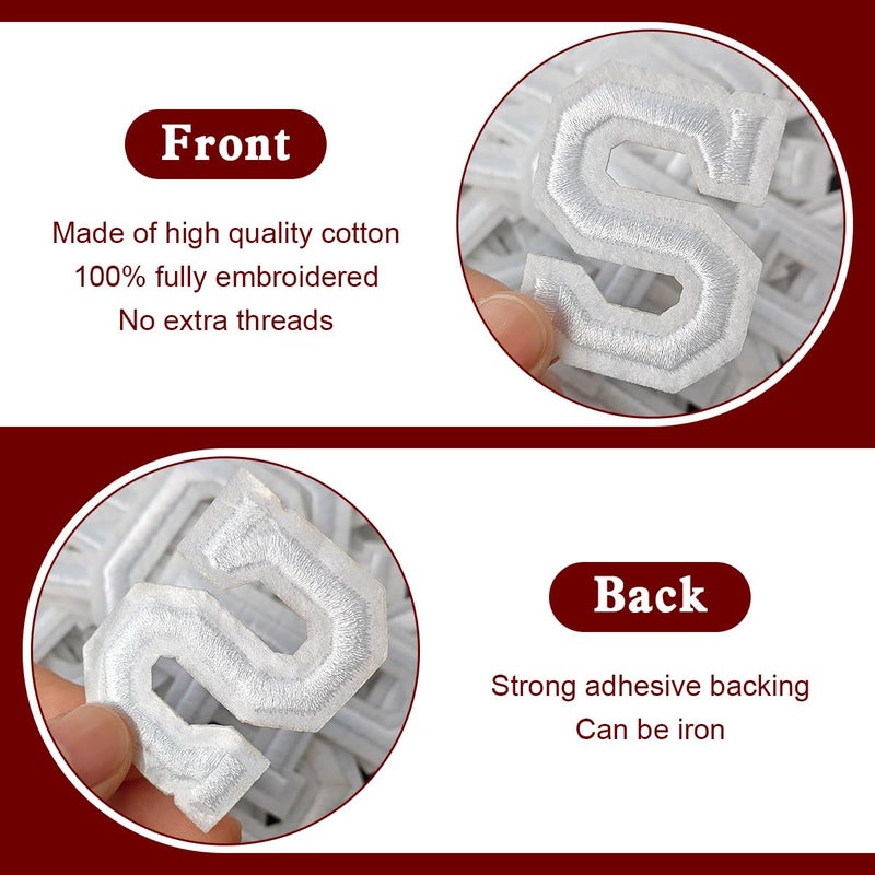 CXWLJL 104Pcs Iron on Letter Patches, Letters A-Z Embroidered Applique Patches for Clothes, Skirts, Hats, Socks, Jeans DIY Accessories - White - Image 3