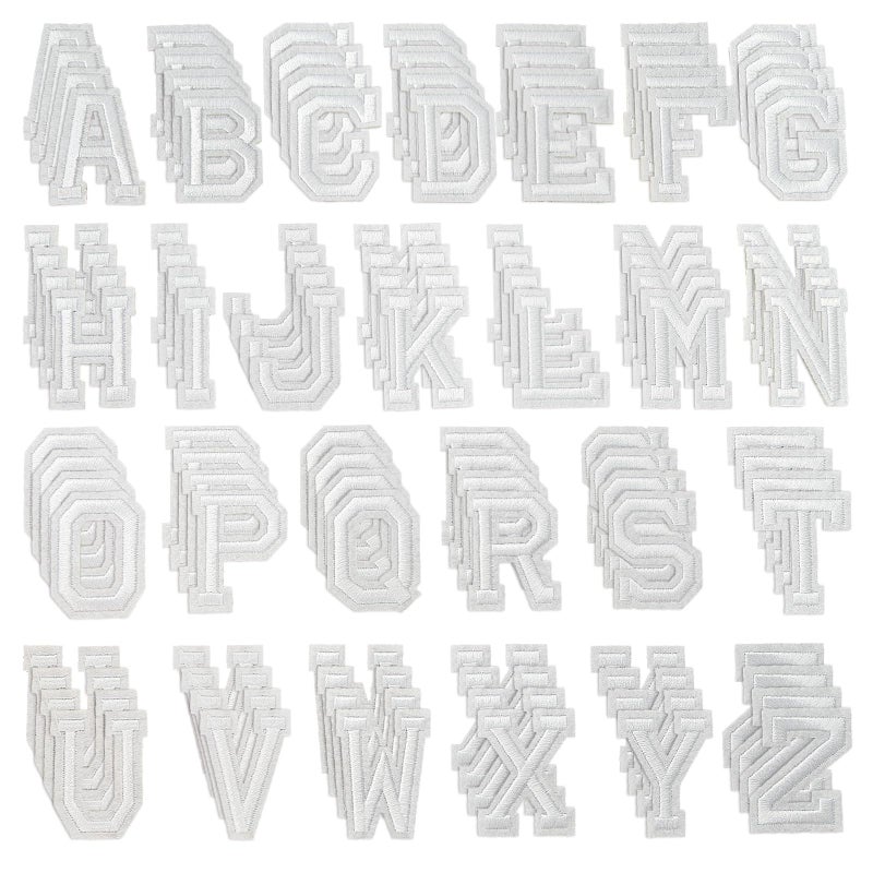 CXWLJL 104Pcs Iron on Letter Patches, Letters A-Z Embroidered Applique Patches for Clothes, Skirts, Hats, Socks, Jeans DIY Accessories - White - Image 1