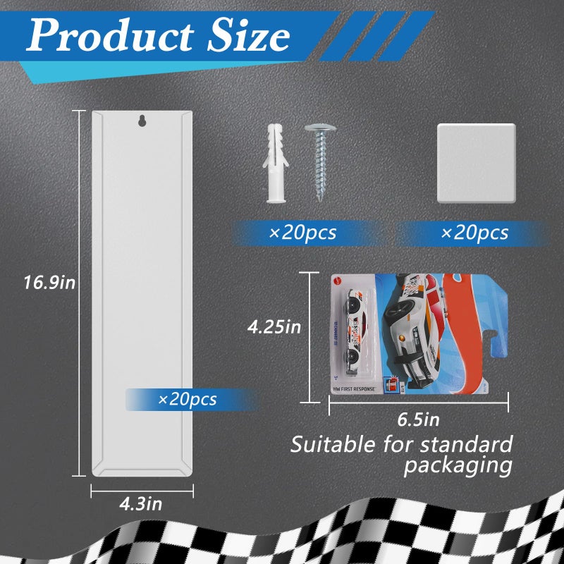 Adevar 20 Pcs Model Car Display Case Wall Mount Compatible with Hot Wheels Match-Box Packaged Cars Holds up to 200 Cars Model Car Storage Case Display Shelf Rack - Image 2