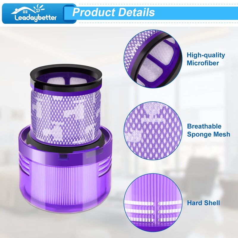 Leadaybetter قطع غيار فلتر مكنسة كهربائية بديلة من Leadaybetter 2 عبوة متوافقة مع Dyson V11 Animal Extra Torque Drive Complete و V15 V15s Detect Submarine Vacuums، مقارنة بالجزء 970013-02 - Image 4