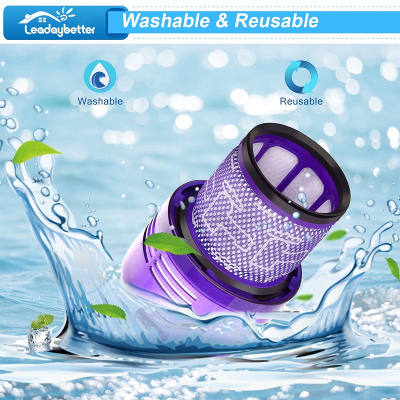 Leadaybetter قطع غيار فلتر مكنسة كهربائية بديلة من Leadaybetter 2 عبوة متوافقة مع Dyson V11 Animal Extra Torque Drive Complete و V15 V15s Detect Submarine Vacuums، مقارنة بالجزء 970013-02 - Image 5