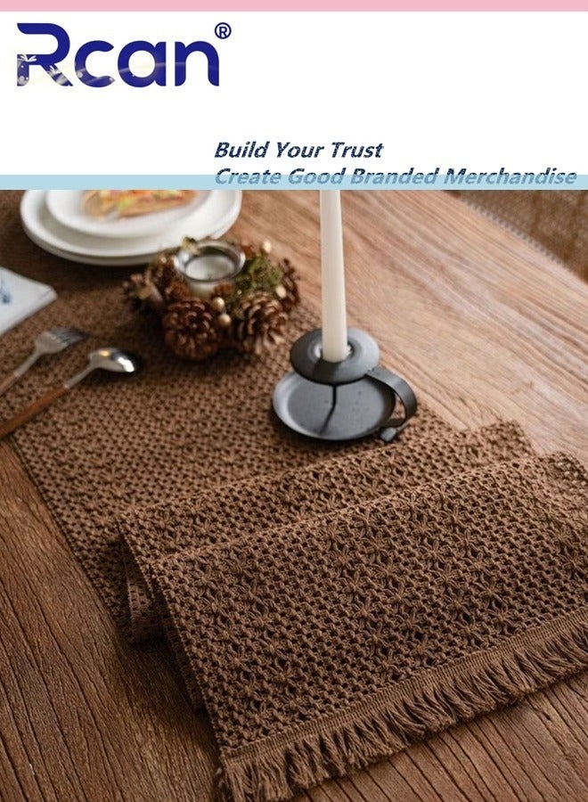 Rcan Boho Brown Table Runner Vintage Farmhouse Bohemian Crochet Macrame Table Runner for Wedding Party Coffee Dining Table Decor Brown 30 x 180cm  - Image 5