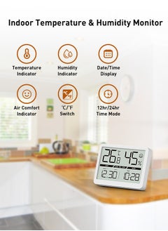 Generic Digital Temperature and Humidity meter for Room, Large screen and clear display, Simple Magnetic installation, Facial expressions, Time display, Battery not included  - Image 3