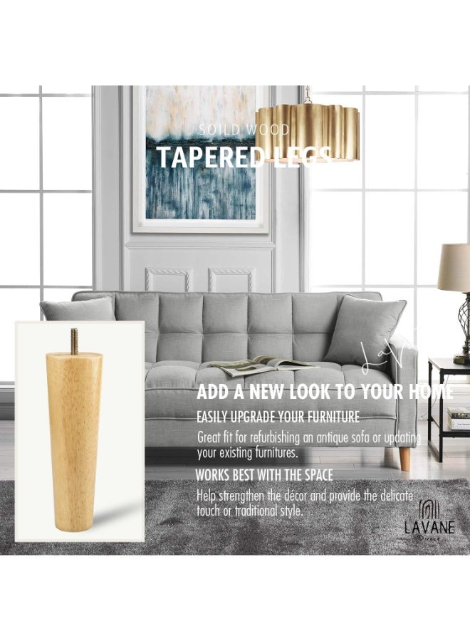 4 Pcs Replacement Sofa Legs For DIY Projects 6 inch / 15cm Wooden Furniture Legs, Set of 4 Solid Wood Tapered M8 Replacement Furniture Feet with Pre-Drilled 5/16 Inch Bolt & Mounting Plate & Screws for Couch Sofa Cabinet Ottoman - Image 4