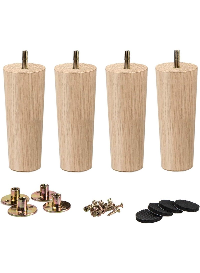 4 Pcs Replacement Sofa Legs For DIY Projects 6 inch / 15cm Wooden Furniture Legs, Set of 4 Solid Wood Tapered M8 Replacement Furniture Feet with Pre-Drilled 5/16 Inch Bolt & Mounting Plate & Screws for Couch Sofa Cabinet Ottoman - Image 1