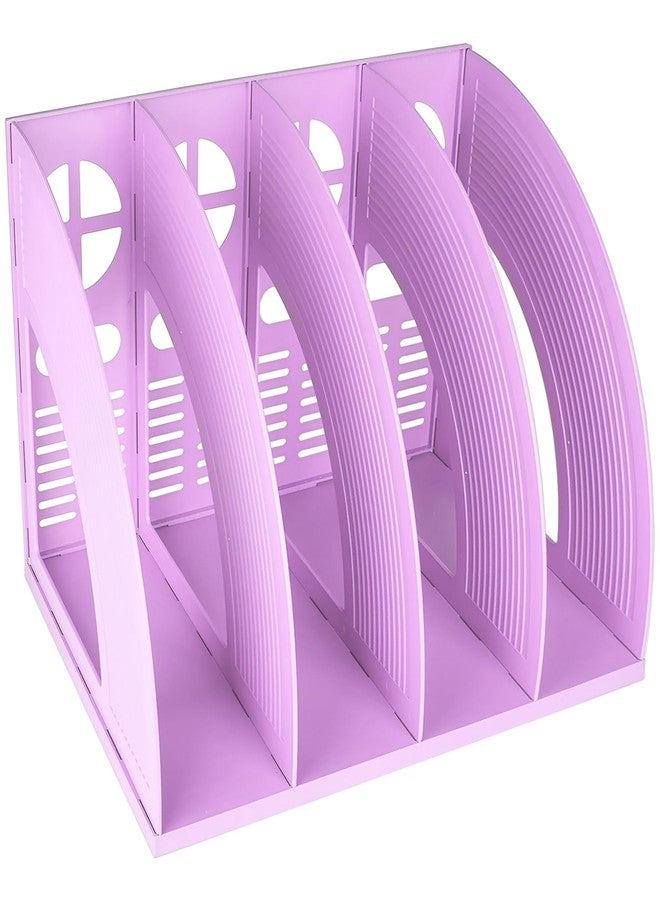 ساييك حامل مجلات متين من SAYEEC، 4 أقسام، منظم ملفات بلاستيكي لسطح المكتب، فواصل ملفات، منظم مكتب، تخزين، رف عرض للمجلات والمستندات (بنفسجي) - Image 1
