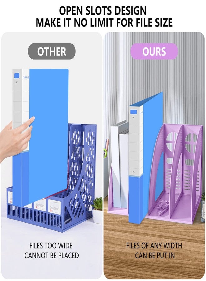 ساييك حامل مجلات متين من SAYEEC، 4 أقسام، منظم ملفات بلاستيكي لسطح المكتب، فواصل ملفات، منظم مكتب، تخزين، رف عرض للمجلات والمستندات (بنفسجي) - Image 4