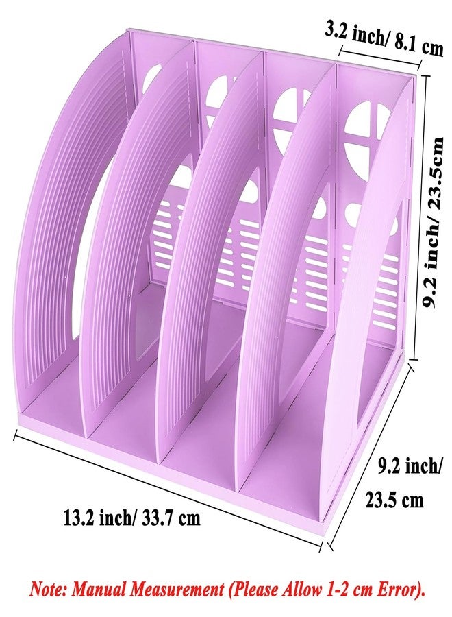 ساييك حامل مجلات متين من SAYEEC، 4 أقسام، منظم ملفات بلاستيكي لسطح المكتب، فواصل ملفات، منظم مكتب، تخزين، رف عرض للمجلات والمستندات (بنفسجي) - Image 2