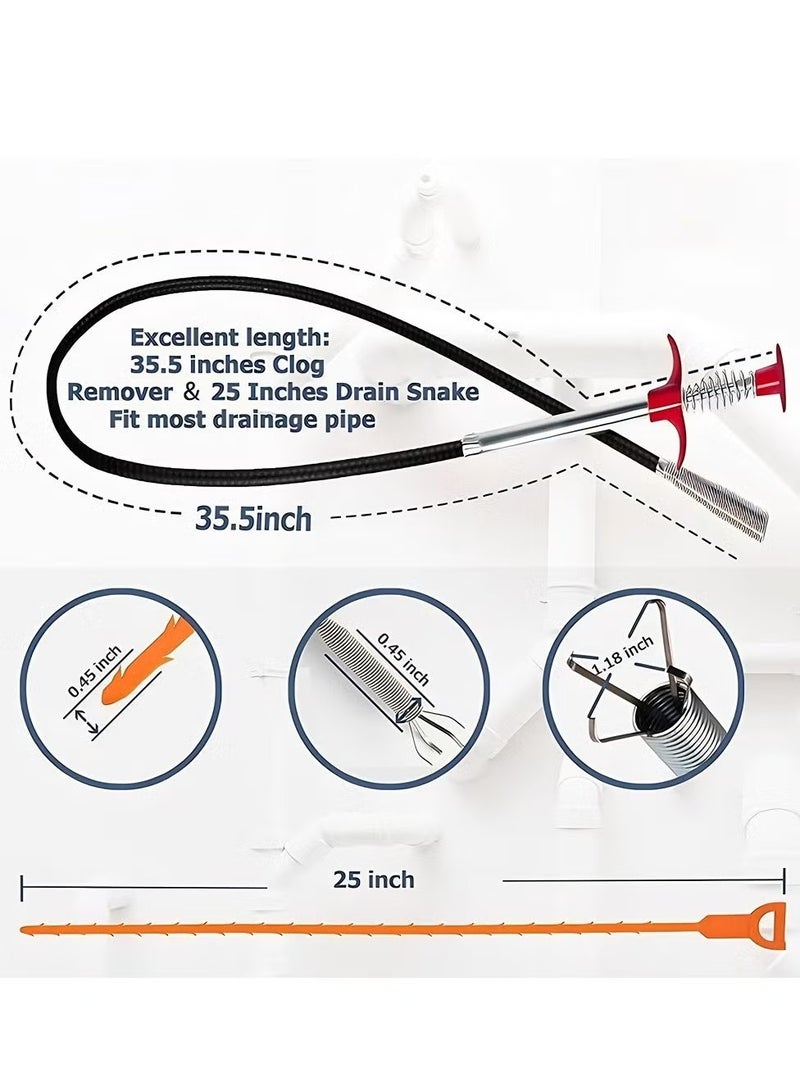 Ailily 7 Pack 35.5inch Drain Clog Remover, 25inch Drain Snake Hair Remover, Hair Catcher Drain Auger Cleaner Tool Set for Toilet, Kitchen Sink, Bathroom Tub, Sewer - Image 2