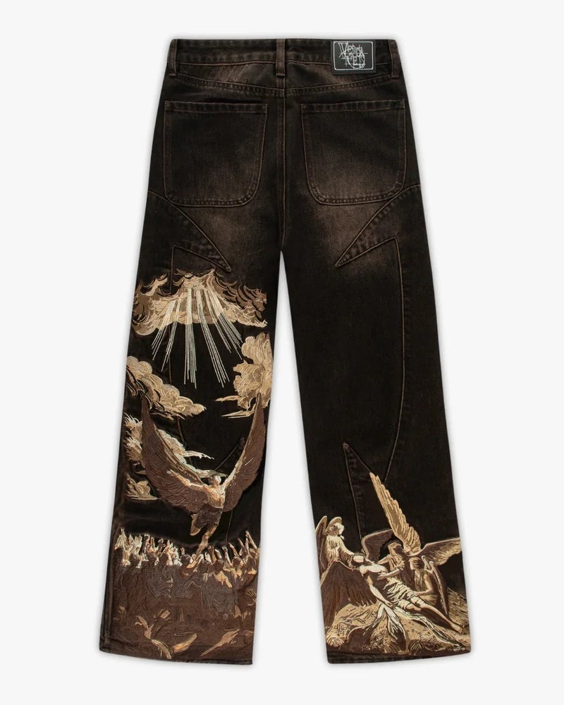 general Vescartes Vintage Wide Leg Cherry Blossom Embroidery Jeans for Men and Women - Image 1