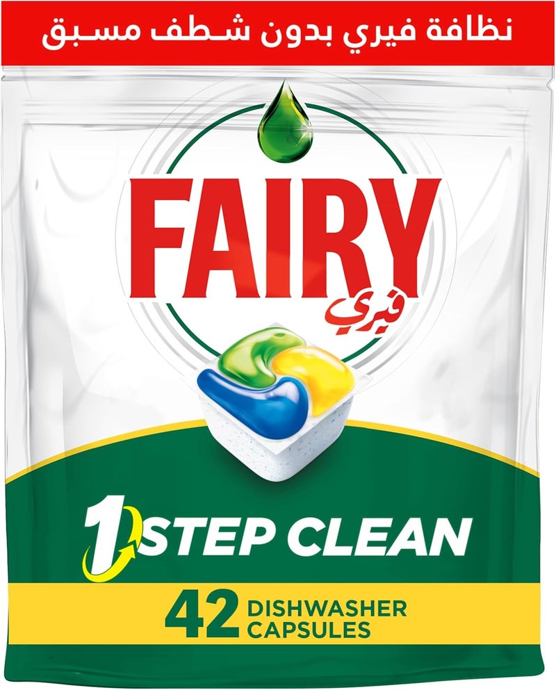 1 Step Clean Automatic Dishwasher Tablets, Lemon Scent, 42 Tablets | 1-Step Clean with no pre-rinse, cuts tough dried-on grease and includes salt and rinse aid to deliver a spotless shine - Image 1