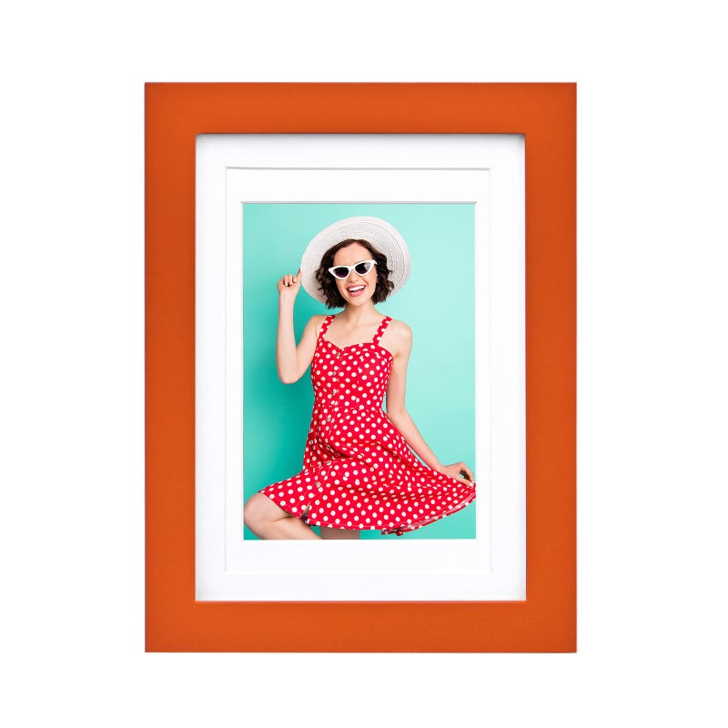 Kinlink 5x7 إطارات الصورة إطارات الخشب البرتقالي مع شبكي الاكريليك لمدة 3.5x5/4x6 مع حصيرة أو 5x7 بدون حصيرة وشاشة تثبيت الجدار 1 حزمة - Image 1