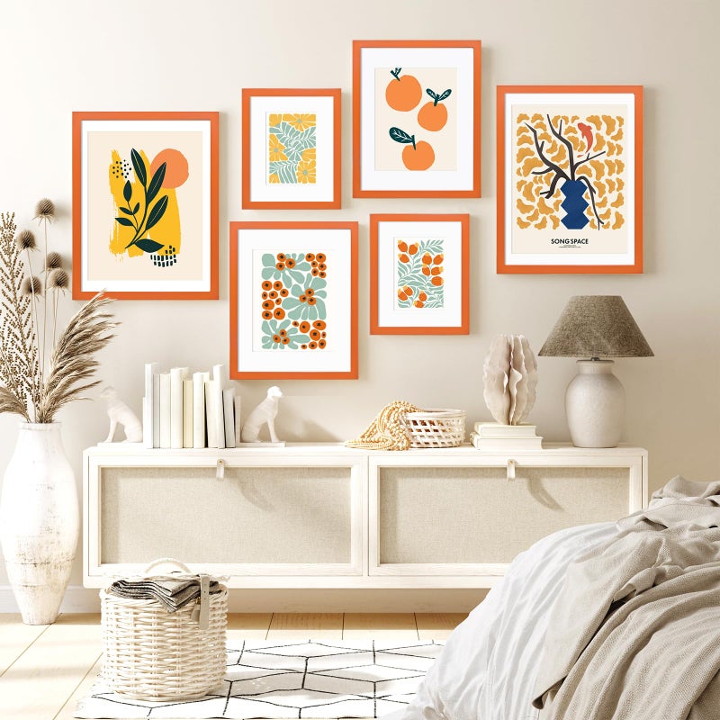 Kinlink 5x7 إطارات الصورة إطارات الخشب البرتقالي مع شبكي الاكريليك لمدة 3.5x5/4x6 مع حصيرة أو 5x7 بدون حصيرة وشاشة تثبيت الجدار 1 حزمة - Image 4