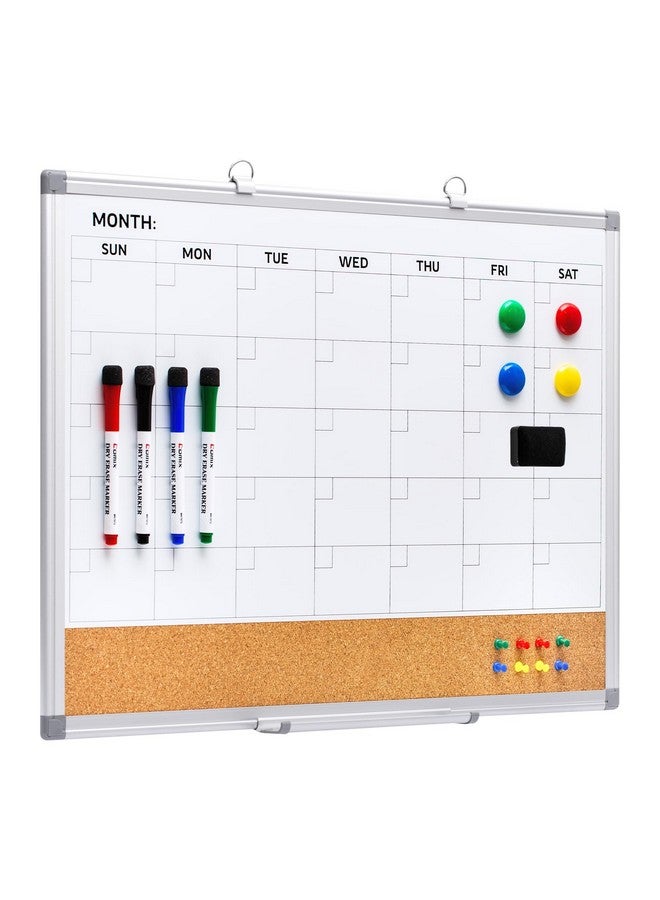 COMIX Dry Erase Calendar Whiteboard Corkboard Combo 24 * 18 Inch Monthly Calendar And Bulletin Board Combination For Wall Aluminum Frame Planner With Dry Erase Markers Magnets Push Pins - Image 1