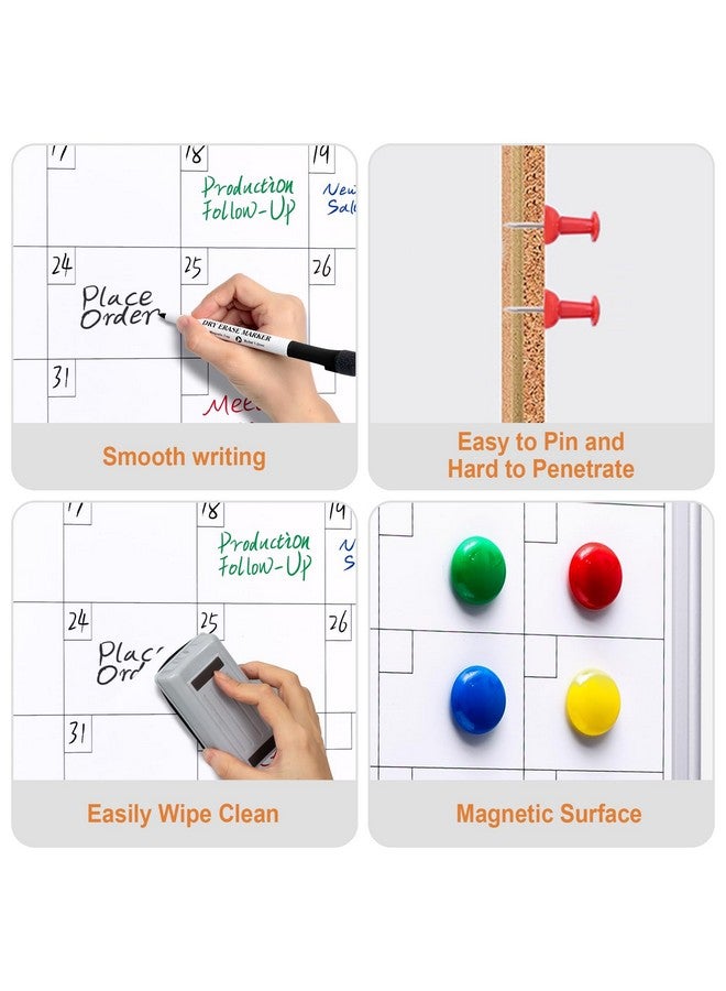 COMIX Dry Erase Calendar Whiteboard Corkboard Combo 24 * 18 Inch Monthly Calendar And Bulletin Board Combination For Wall Aluminum Frame Planner With Dry Erase Markers Magnets Push Pins - Image 3