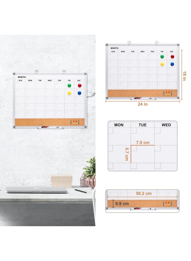 COMIX Dry Erase Calendar Whiteboard Corkboard Combo 24 * 18 Inch Monthly Calendar And Bulletin Board Combination For Wall Aluminum Frame Planner With Dry Erase Markers Magnets Push Pins - Image 5