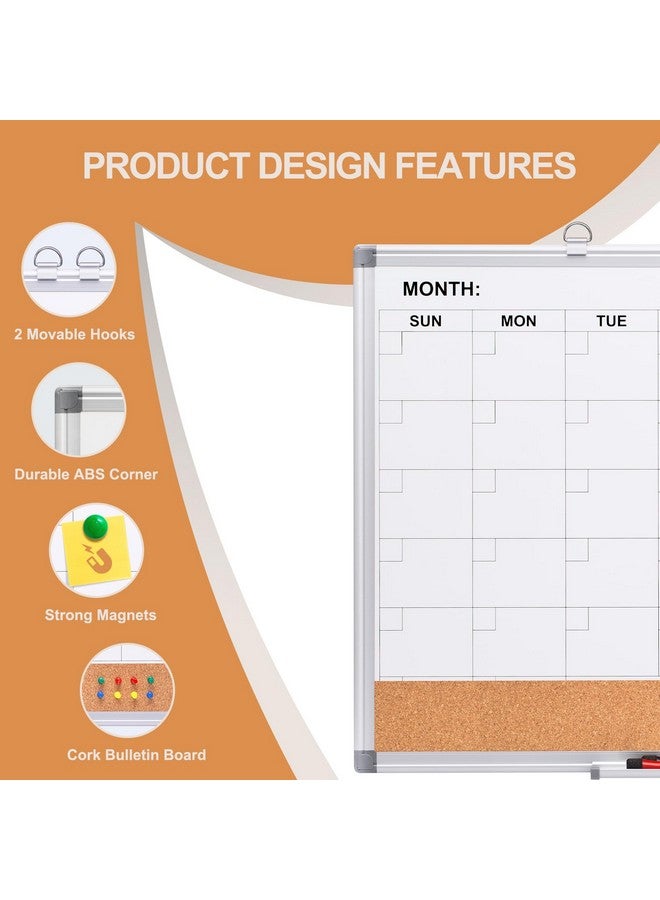COMIX Dry Erase Calendar Whiteboard Corkboard Combo 24 * 18 Inch Monthly Calendar And Bulletin Board Combination For Wall Aluminum Frame Planner With Dry Erase Markers Magnets Push Pins - Image 2
