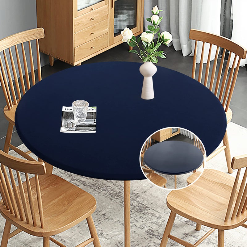 Obstal Obstal Fitted Round Table Cloth Reversible Waterproof Stain Resistant Elastic Stretch Tablecloth Wipe Clean Table Cover for OutdoorIndoor Use Fits Round Tables up to 32  36 Diameter Navy 