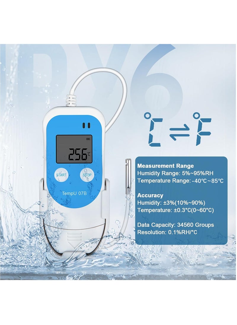 TZONE - Temperature Humidity Data Logger with Probe,Digital Humidity Logger USB Temp Recorder 34560 Groups,Industrial Data Logger Thermometer with Auto PDF&CSV Report for Freezer Refrigerator RH Monitor - Image 1