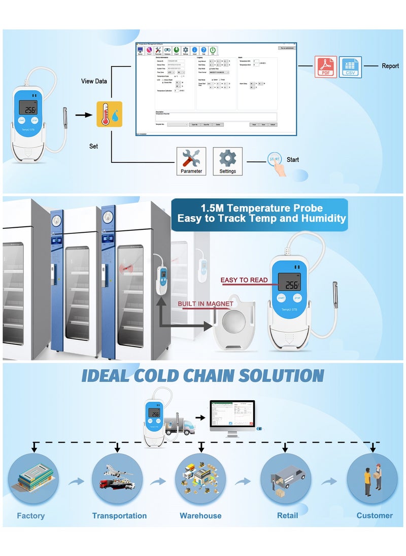 TZONE - Temperature Humidity Data Logger with Probe,Digital Humidity Logger USB Temp Recorder 34560 Groups,Industrial Data Logger Thermometer with Auto PDF&CSV Report for Freezer Refrigerator RH Monitor - Image 1