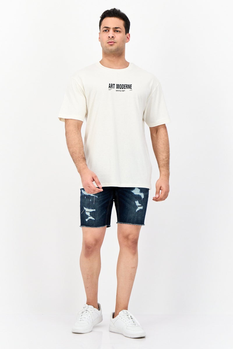Jack Jones Men Crew Neck Short Sleeves Graphic Print T-Shirt, Cream  - Image 4