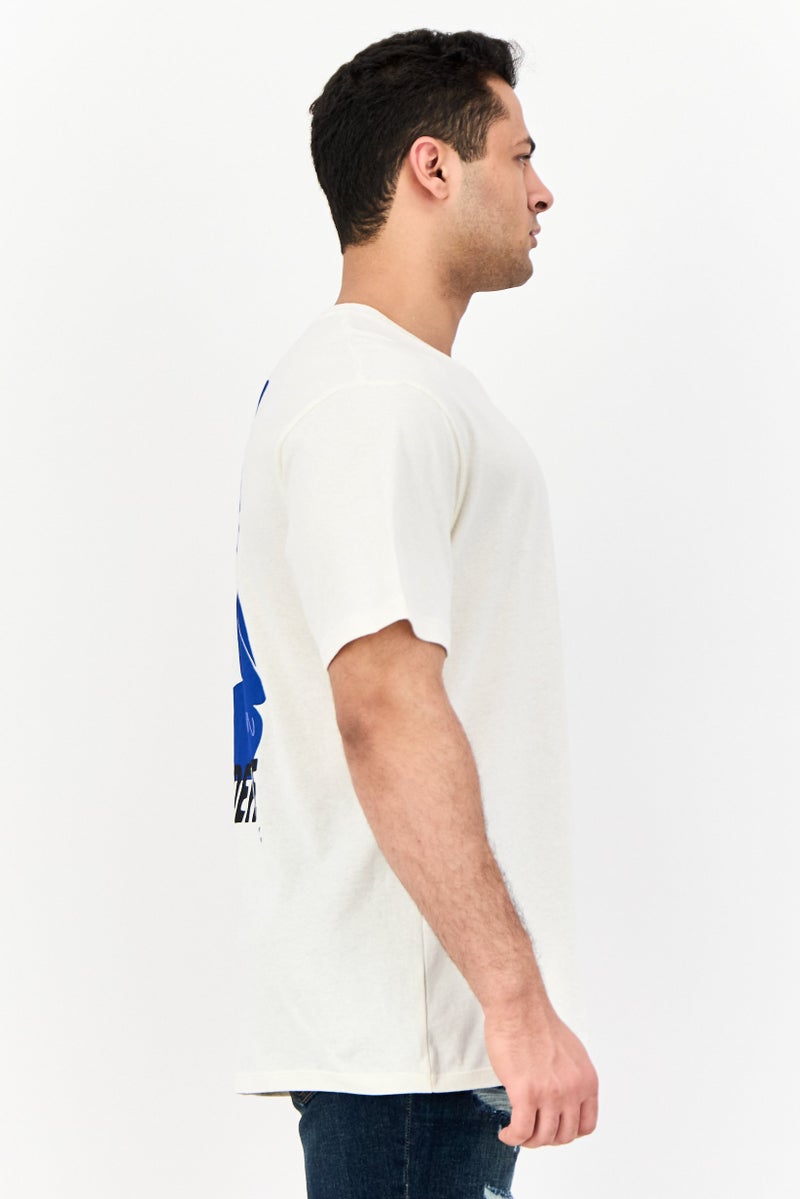 Jack Jones Men Crew Neck Short Sleeves Graphic Print T-Shirt, Cream  - Image 2