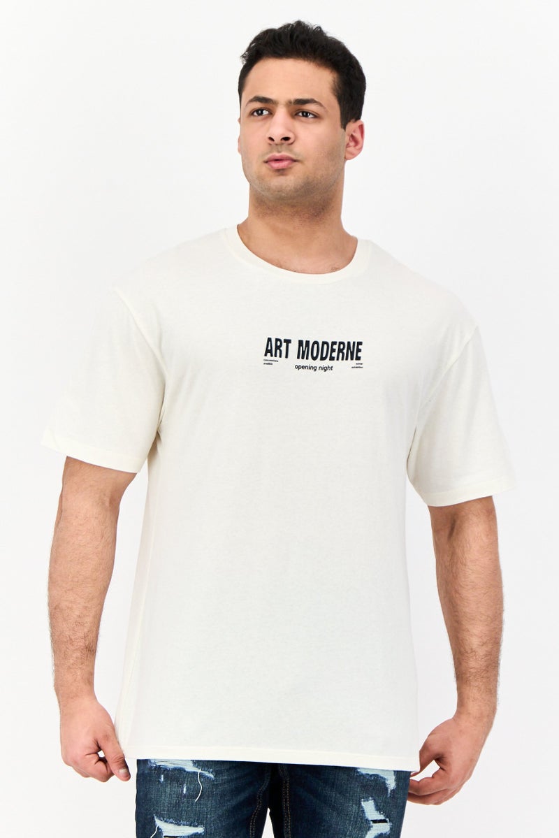 Jack Jones Men Crew Neck Short Sleeves Graphic Print T-Shirt, Cream  - Image 1