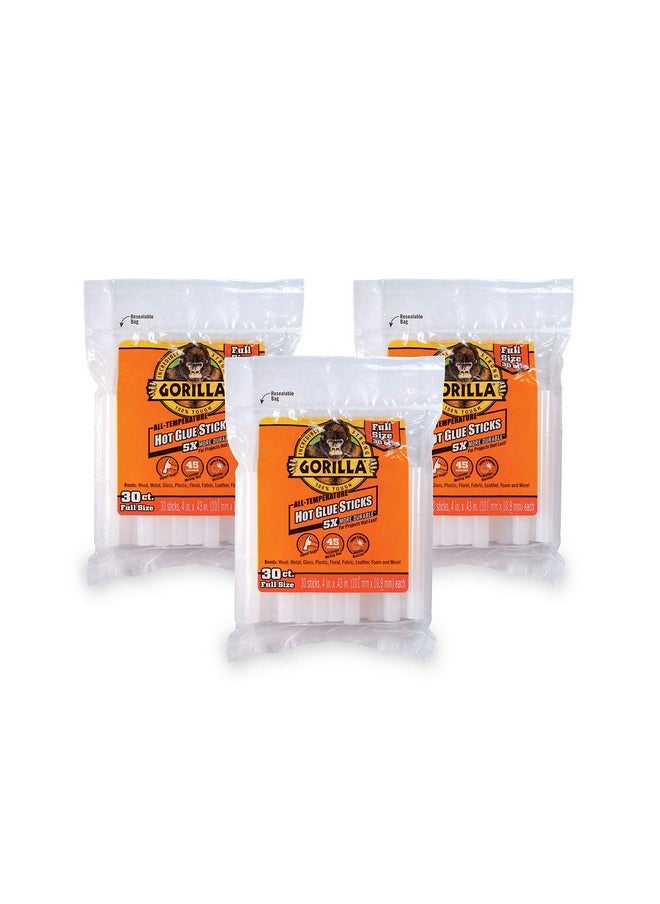 Gorilla Hot Glue Sticks, Full Size, 4" Long X .43" Diameter, 30 Count, Clear, (Pack Of 3)  - Image 1