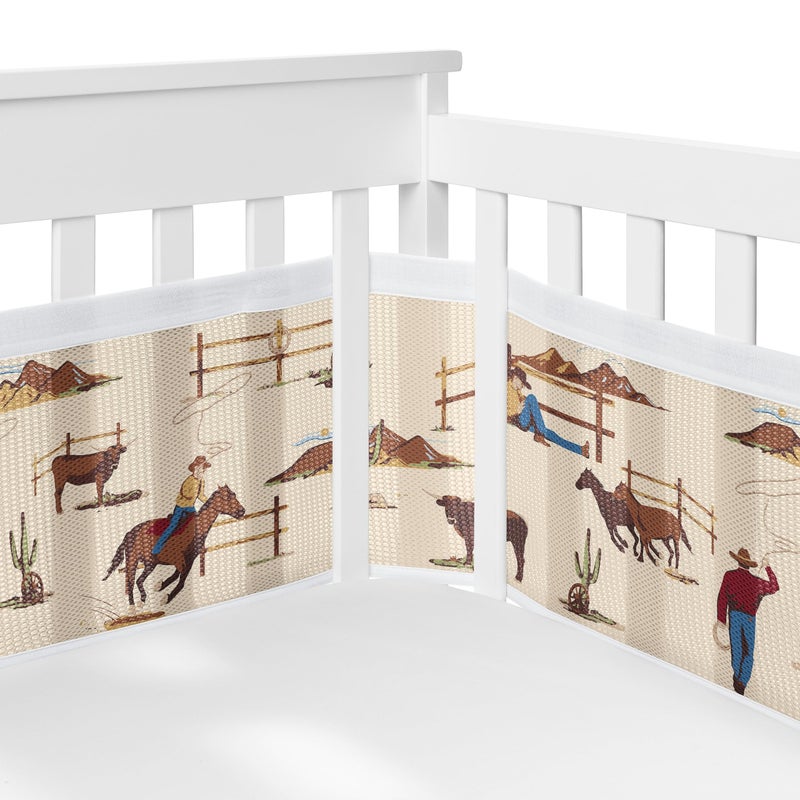 Sweet Jojo Designs Sweet Jojo Designs BreathableBaby Tan Brown Western Cowboy Boy Girl Gender Neutral Breathable Mesh Crib Liner Baby Infant Wild West Southern Horse Cow Animal Desert Brown Red White Blue 